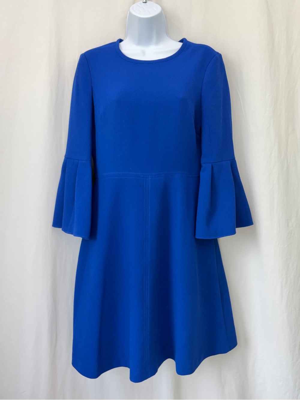 Eliza J Seamed Fit & Flare Cobalt Blue Wedding Guest Dress Bell Sleeve Size 4 - Picture 7 of 17